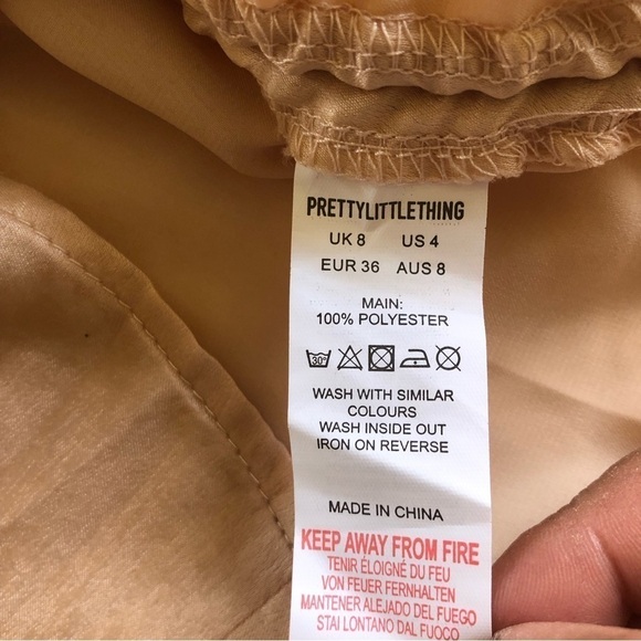 PrettyLittleThing Champagne Satin Cowl Ruched Side Strappy Bodycon Dress Sz 4 - Picture 10 of 16